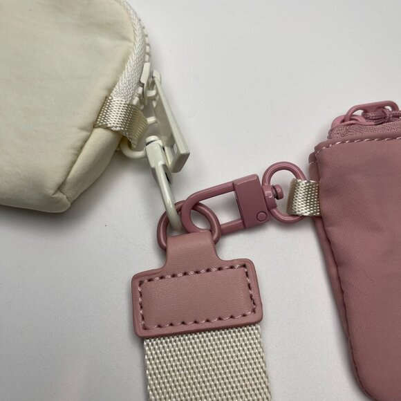Pink and Ivory Duo Wristlet Wallet Keychain, Dual Mini Zip Pouches - NWOT - Picture 3 of 3